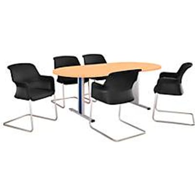 Schäfer Shop  Select Vergadertafel Planova, ovaal, 2000 x 1000 mm, beukenpatroon, accentlijst gentiaanblauw