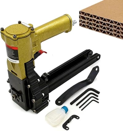 Pneumatische nietmachine - Kartonnietmachine verpakking - Dozen snel sluiten - Instelbare diepte spanning - 100 spijkers capaciteit - Zilverkleurig