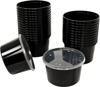 50x plastic potjes inclusief deksels (500cc) 115x68mm Zwart - magnetronbakjes - vershoudbakjes Geschikt voor Take Away. Herbruikbaar en BPA Vrij