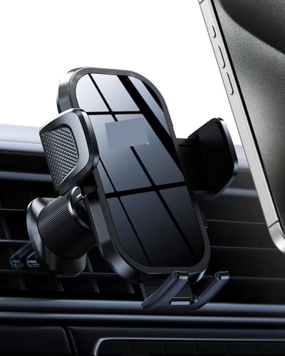 Famanu – Telefoonhouder voor auto ventilatie met dubbele vergrendeling, metalen haak, geschikt voor grote telefoons