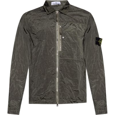 Stone Island Lente/Zomer 25 Nylon Metal Effen Logo Patch Rits Lange Mouwen Jas Heren Jas Groen K1S1512000-05S0019-V0054 XL gray