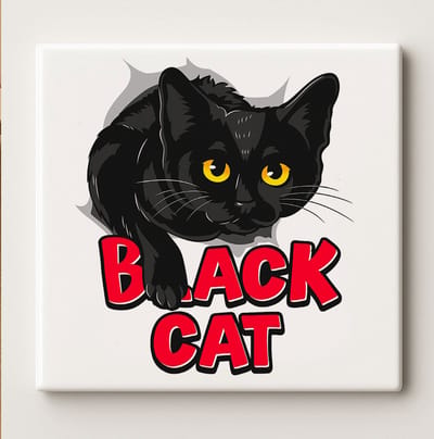 “Black Cat” Schattige Kattenliefhebber Tegel – 15x15cm Keramische Muurdecoratie, Perfect Cadeau voor Katteneigenaren, Huisdier- of Woondecoratie