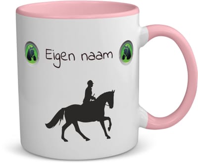 Akyol - paardrijden met naam koffiemok - theemok - roze - Paardrijden - paardrijden liefhebber - cadeau - verjaardag - geschenk - gepersonaliseerd - 350 ML inhoud