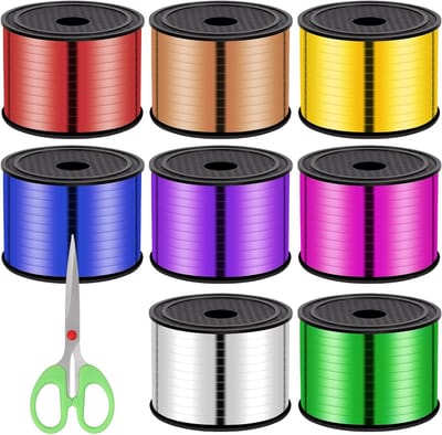 9 Pack 8 Kleuren Krullend Cadeau Ribbon Assortiment met Cutter, 800m Glanzend Metallic voor Verjaardag, Bruiloft en Feestdecoratie