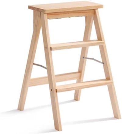 Vouwtrapje Hout - Keukentrapje Opstapje - Hoge Plaatsen Bereiken - Driestaps Ladder - 42x48x64cm - Houtkleur