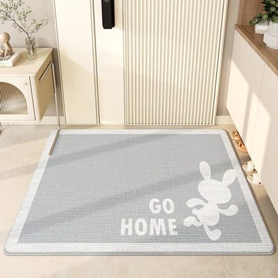 Tapis de sol antidérapant pour entrée de maison avec lapin de dessin animé, chenil, velours, porte d'entrée, tapis anti-poussière, tapis de pied doux 50*80cm white