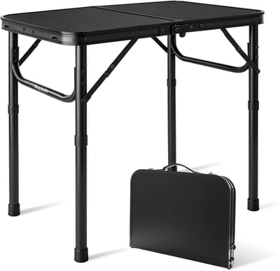 SnelShoppen - Kleine Inklapbare Tafel 60x40cm, Hoogte Verstelbaar 26/55cm, Lichtgewicht Campingtafel met Draaggreep voor Picknick, Tuin en Bed, Makkel
