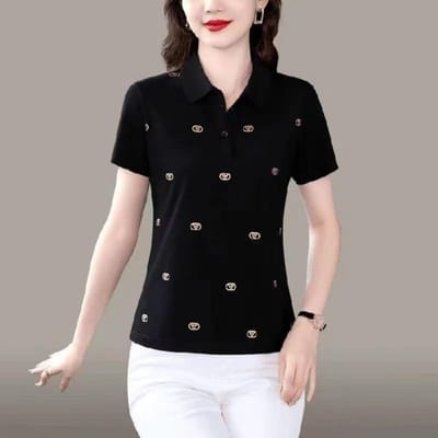 T-shirt voor Dames Nieuwe Stijl Middelbare Leeftijd Moeder Dunne Korte Mouwen T-stijl Jong Ladder Poloshirt Top 5XL beige
