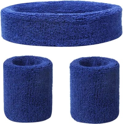 3-Delige Set Van Hoofdband & 2x Polsbandjes Setje I Zweetband I Zweetbandjes I Hoofd en Pols I Sportbandjes I Donkerblauw