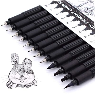 Dailygoods- Finelinerset 12 Stuks - Waterdichte Tekenpennen - Archiefkwaliteit Inkt - Voor Illustratie/Schetsen - Diverse Puntmaten - Chemisch Bestendig