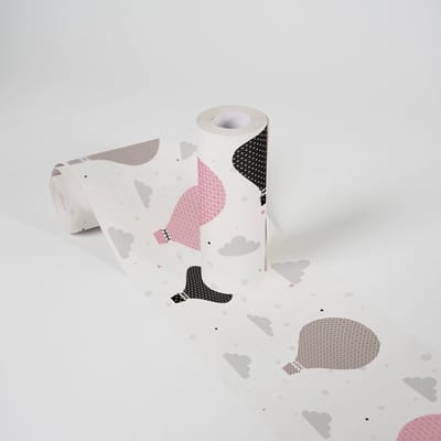 LUCHTBALLONNEN BEHANGRAND | Zelfklevend - roze grijs zwart - A.S. Création Lovely Kids