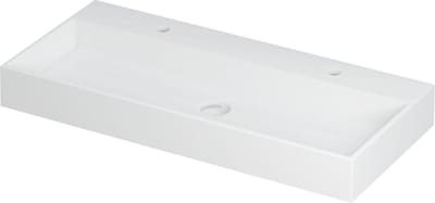 INK® United wastafel porselein met 2 kraangaten inclusief porseleinen click plug en verborgen overloop systeem 100x45x11cm, mat wit