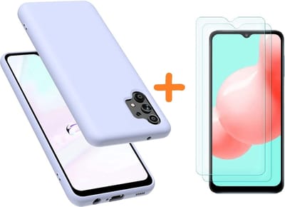 Hoesje Geschikt Voor Samsung Galaxy A32 hoesje - A32 5G hoesje Silicone Lila - Galaxy A32 Silicone Liquid Soft Nano cover - 2pack Screenprotector Galaxy A32 5G