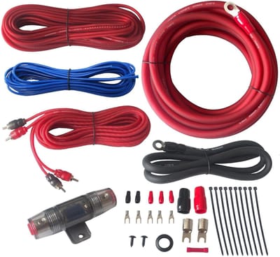Auto Audio Kabel - Versterker Bedrading - Systeem Installatie - Compleet met Zekering - 4AWG 17ft - Rood Zwart Blauw