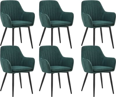 Colenis® - Lavinia Eetkamerstoel - Set Van 6 - Groen - Linnen Stof - Industrieel - Met armleuning