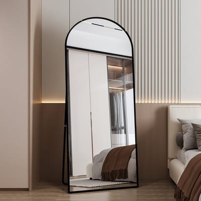 Spiegel van volledige lengte 180x80 cm, zwart aluminium frame, gehard glas, vrijstaande spiegel met aluminium frame die tegen een muur kan worden geplaatst