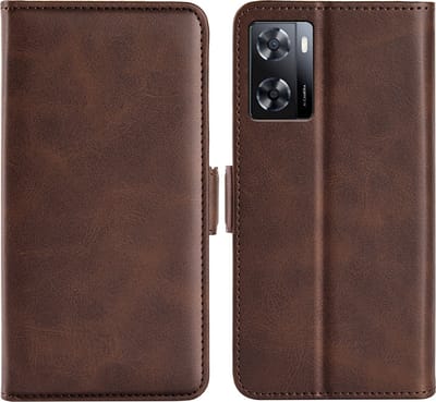 MobyDefend Hoesje - Geschikt voor Oppo A57 / A57s / A77 - Luxe Wallet Book Case (Sluiting Zijkant) - Bruin