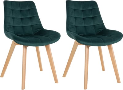 CLP Brook Set van 2 eetkamerstoelen - Hout frame - Fluweel - Velvet - groen