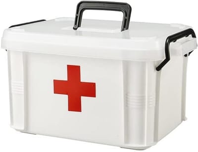 Multifunctionele Medicijnbox voor Thuis - Opbergdoos voor Medische Benodigdheden - Kunststof met Twee Lagen - Compacte Maat (23,5 x 17,5 x 13,5 cm)