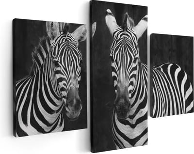 Artaza Canvas Schilderij Drieluik Twee Zebra's - Zwart Wit - 90x60 - Foto Op Canvas - Canvas Print