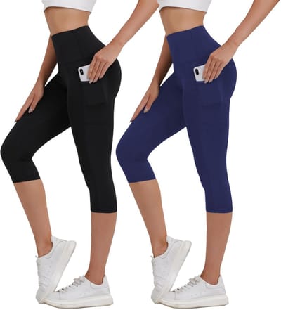 Capri Legging Dames High Waist 3/4 Sportlegging met Zakken Opaque Korte Sportbroek Elastische Legging Zwart 7/8 Broek Zomer voor Yoga Gym Fitness