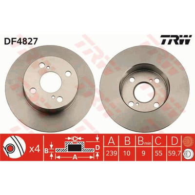 Remschijf TRW DF4827 achter, volledig, 1 Stuk