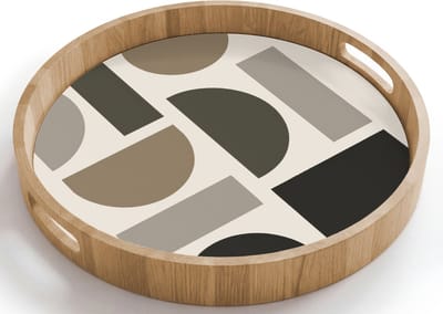 Dienblad rond 40x40 cm - Schootdienblad hout - Natuurlijke tinten - Grafisch - Verticale compositie - Borrelplank rechthoek - Plateau houten dienbladen