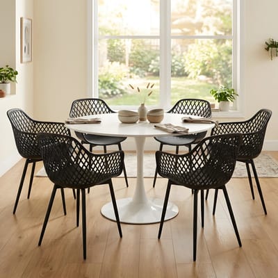 EGGREE eettafel en stoelen set - witte tafel Ø 100 cm met 6 stoelen - voor bar - kookeiland, café en eetkamer