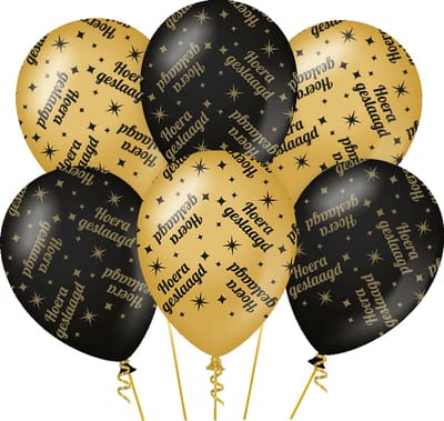 Ballonnen | Hoera geslaagd | 6 stuks | Kleur: Zwart Goud