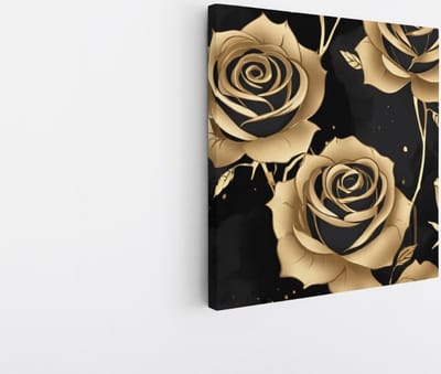 Saammp Canvas Schilderij - Bloemen - Zwart - Goud - Simpel - Abstract - 20x20 - Foto op canvas - Wanddecoratie - Muurdecoratie Woonkamer - Kantoor Decoratie