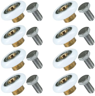 Dailygoods- Douchedeurrollen Set van 8 - Roestvrij Staal - 19 mm/23 mm/25 mm/27 mm Diameter - Reservewielen - Schuifdeuren - Stille en Soepele Loop - Schuifdeurrollen