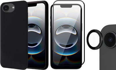 Hoesje geschikt voor iPhone 16e - Screenprotector Volledig Dekkend Glas & Camera Protector - Mat Back Case Zwart