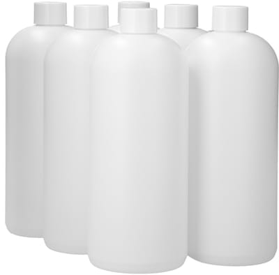 6 x 1000 ml ronde fles HDPE wit + Schroefdop wit - BPA Vrij - Niet Breekbaar - Plastic Flesjes Navulbaar - Met Dop - Lege Flessen - 6 stuks.