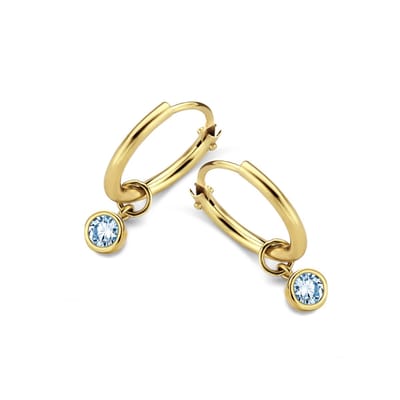 New Bling 9NBG-0615 Gouden Oorringen met Zirkonia Hangertje - 11x1,2mm - Licht Blauw - 3,5mm - 14 Karaat - Goud