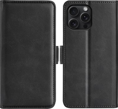 MobyDefend Hoesje - Geschikt voor iPhone 16 Pro - Luxe Wallet Book Case (Sluiting Zijkant) - Zwart