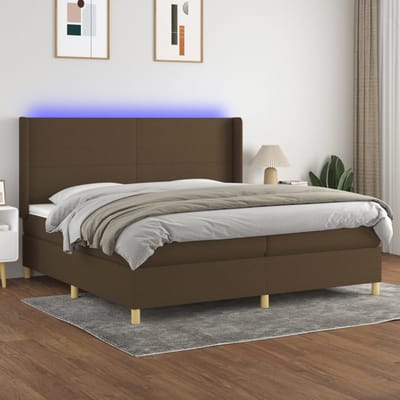vidaXL - Boxspring - met - matras - en - LED - stof - donkerbruin - 200x200 - cm