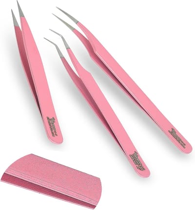 Wimper Pincet Set - Precisie Gereedschap - Wimper Extensions - Japanse RVS - 5 Delig - Roze Glitters