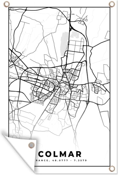 Muurdecoratie Colmar - Stadskaart - Frankrijk - Kaart - Plattegrond - Zwart wit - 120x180 cm - Tuinposter - Tuindoek