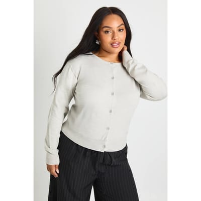 boohoo Dames Plus cardigan met ronde hals en doorlopende knoopsluiting | Grey | Maat: 26