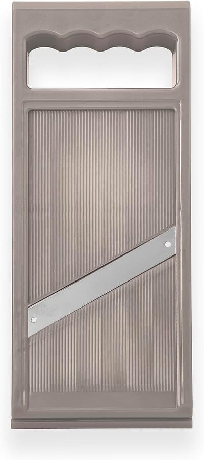 Famanu – Groentesnijder van massief ABS met handgreep, dunne plakjes van 1 mm, ideaal voor groenten, fruit en gekookte gerechten, afmetingen 270 x 105 mm (grijs