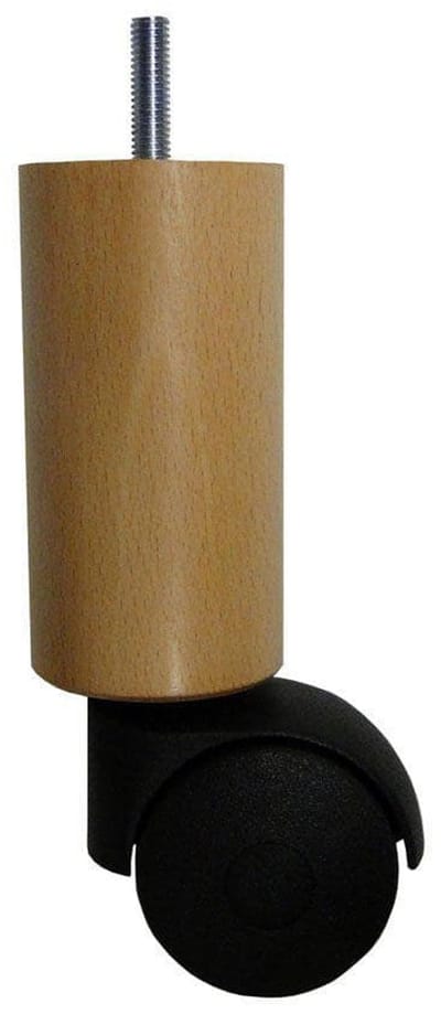 Meubelpoot met wiel rond Ø 5 cm en hoogte 16 cm van massief hout (M8) - Set van 4 stuks