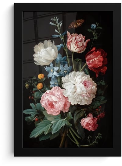 Poster in lijst - Fotolijst 20x30 cm - Posters - Boeket - Kleurrijk - Klassiek - Posterlijst zwart - Decoratie - Wanddecoratie woonkamer - Muurdecoratie slaapkamer