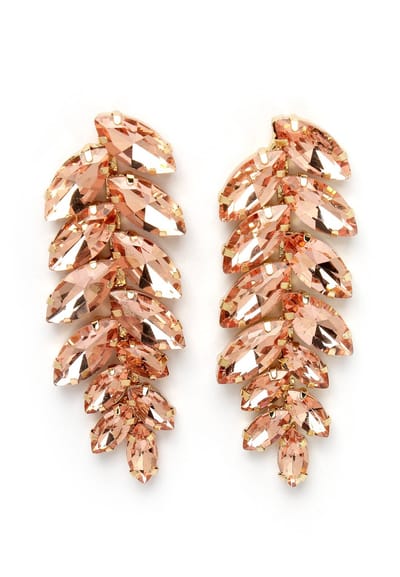 AVANT-GARDE PARIS Peach Leaf Drop Earrings - Goudkleurig met Perzikstenen - 1 stuk - 2.3cm x 6.1cm