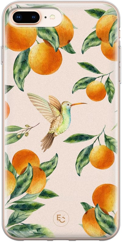 Hoesje geschikt voor iPhone 8 Plus - Tropical fruit - Soft Case - TPU - Natuur - Oranje - ELLECHIQ