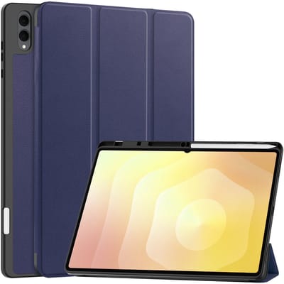 Hoes - Geschikt voor Samsung Galaxy Tab S11 Ultra - Dun & Stevig - Trifold Bookcase - Hard Cover Case - Met Uitsparing Geschikt voor S Pen - Hardcover Book - Tablet Hoesje - Donkerblauw