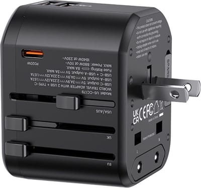 USAMS Universele Wereldstekker 20W | USB-C Power Delivery en 2x USB-A Quick Charge | Internationale Reisstekker | Universeel | voor o.a. Europa, Engeland/UK, Amerika/USA en Australië