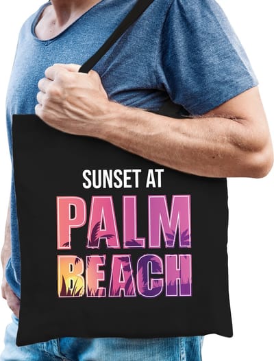 Sunset beach tas Sunset at Palm Beach voor heren - zwart - Beach party tas / bedrukte tasjes / tas / shopper