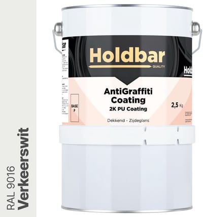 Holdbar Anti Graffiti Coating Verkeerswit (RAL 9016) 2,5 Kg - Maakt Graffiti verwijderbaar - Graffiti Verwijderen - In Alle Kleuren - Voor Steen, Beton, Hout, Metaal en Tegels