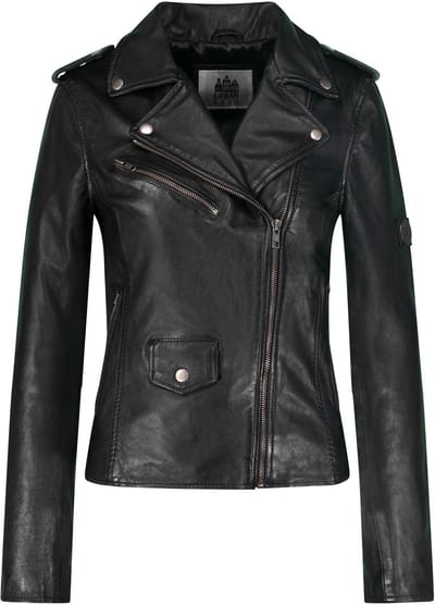 Urban 5884® - Amy - Perfecto Dames Jas - Zilveren Schuine  Rits – Zwart -  Lams Leer – Maat S