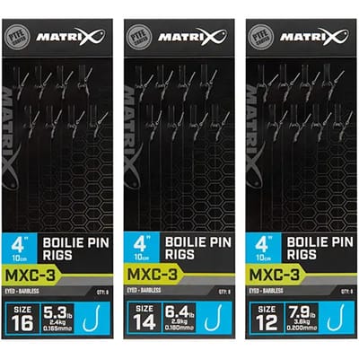 Matrix Onderlijn MXC-3 Boilie Pin Rigs 10cm - Eyed Barbless (8 pcs) - Maat : Haak 12 - 0.200mm